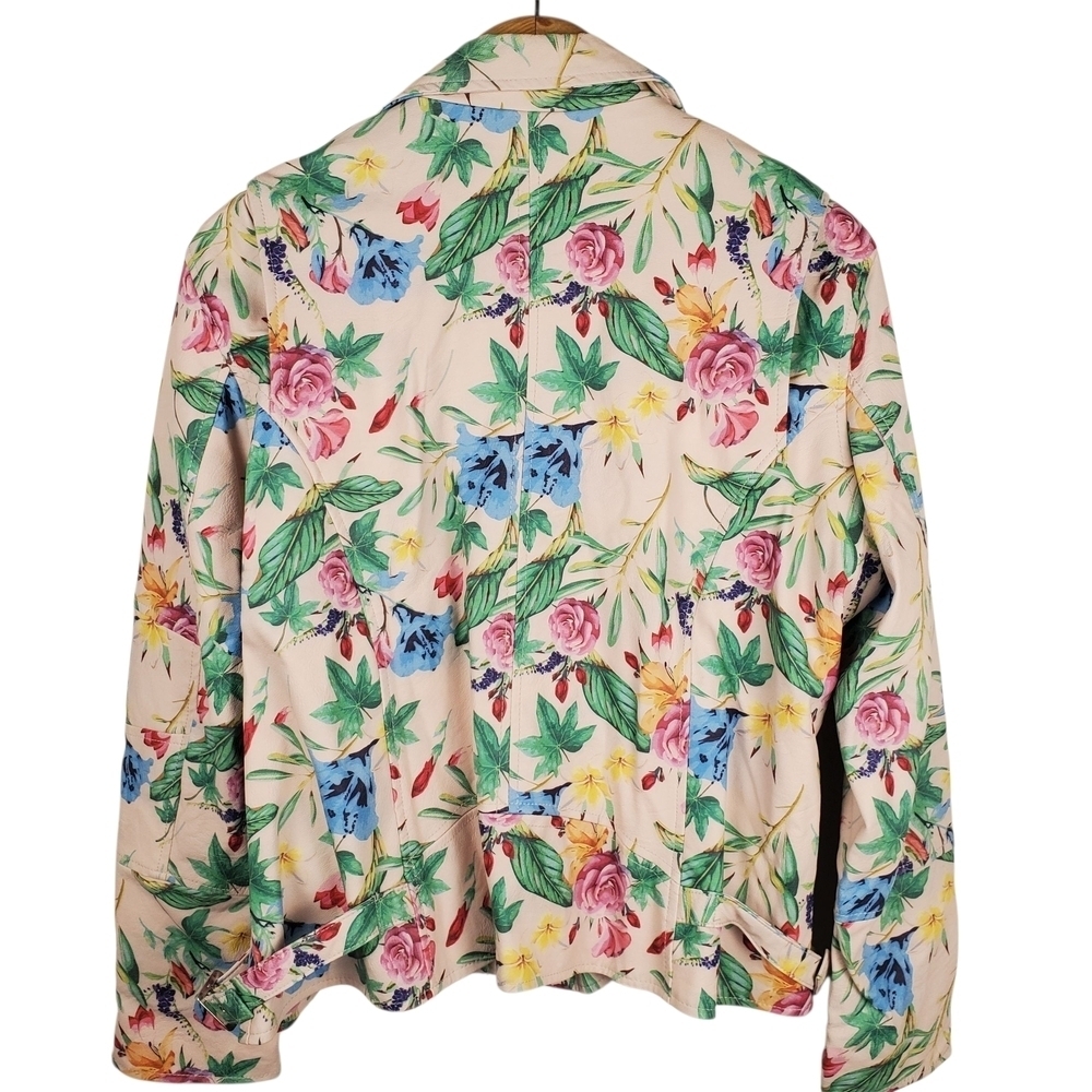 Colleen Lopez Floral Faux Leather Jacket - Pink, Blue, Green, Yellow. XL - Picture 7 of 10